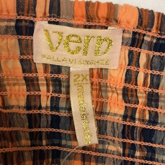 💛 2X 💛 NWT Anthro Tank Top Plaid Ruffled Ruched Cropped Plus Size - Picture 4 of 6